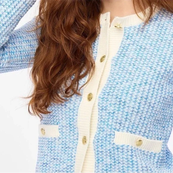 J.Crew Blue Popcorn Stich Lady Jacket Cardigan Sweater Size Small NWT - Picture 2 of 13